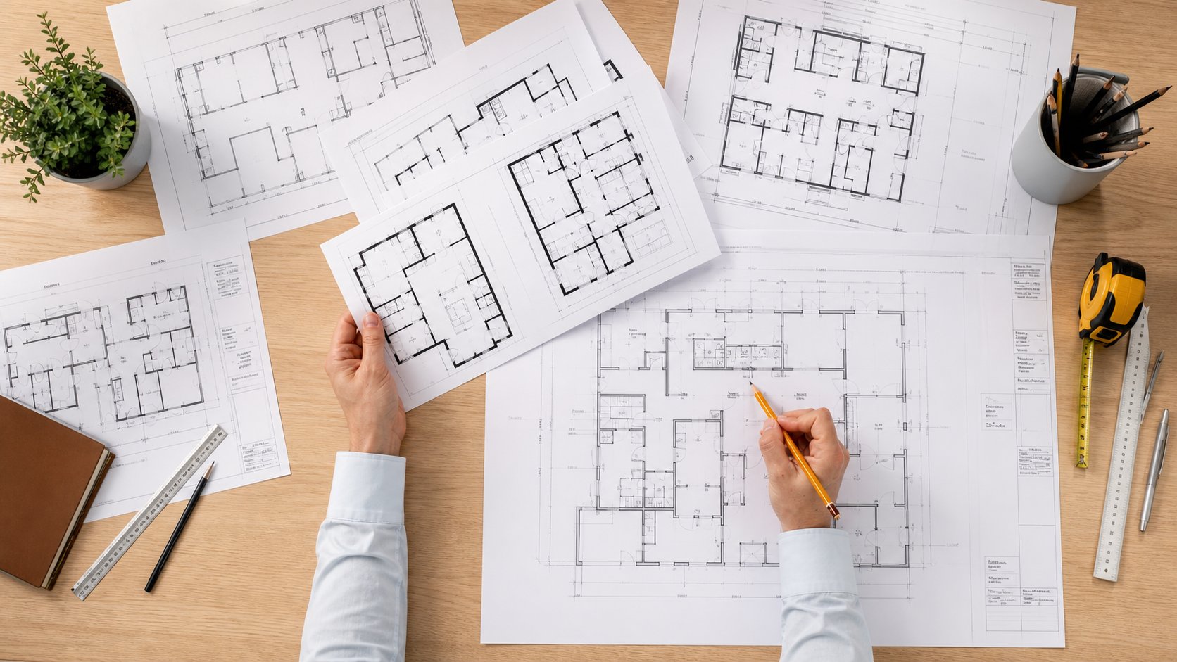 Dessinateur travaillant sur un plan d'architecture